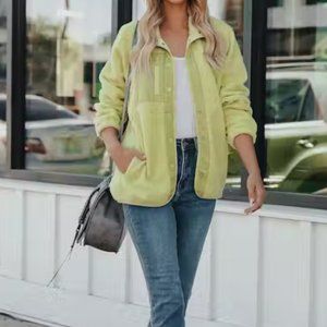 VICI CABIN POCKETED FLEECE JACKET - LIME GREEN